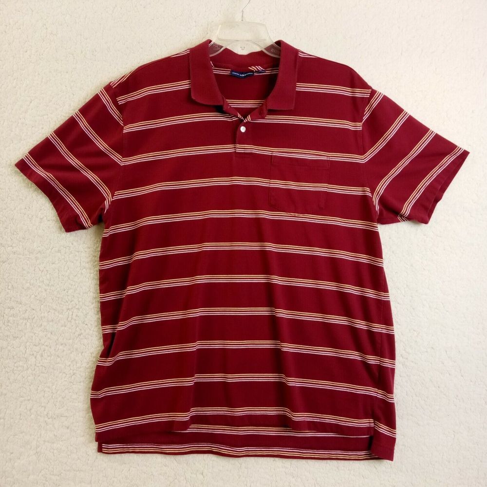 John Ashford Polo Shirt Mens XXL 2XL Short‎ Sleeve Red Striped